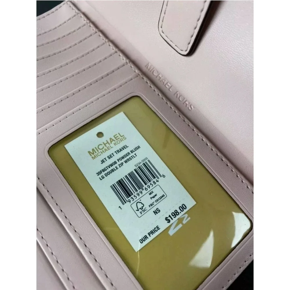 Michael kors Large Double Zip Wallet Brown with pink Wristlet in Signature Mk - Picture 6 of 6